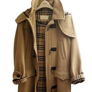 Burberry 100% Wool Duffle Coat With Leather Detail